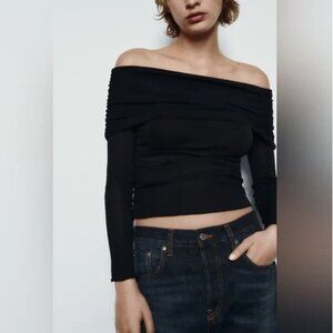 Zara RUCHED SEMI-SHEER COTTON TOP Size L NEW WITH TAG!
